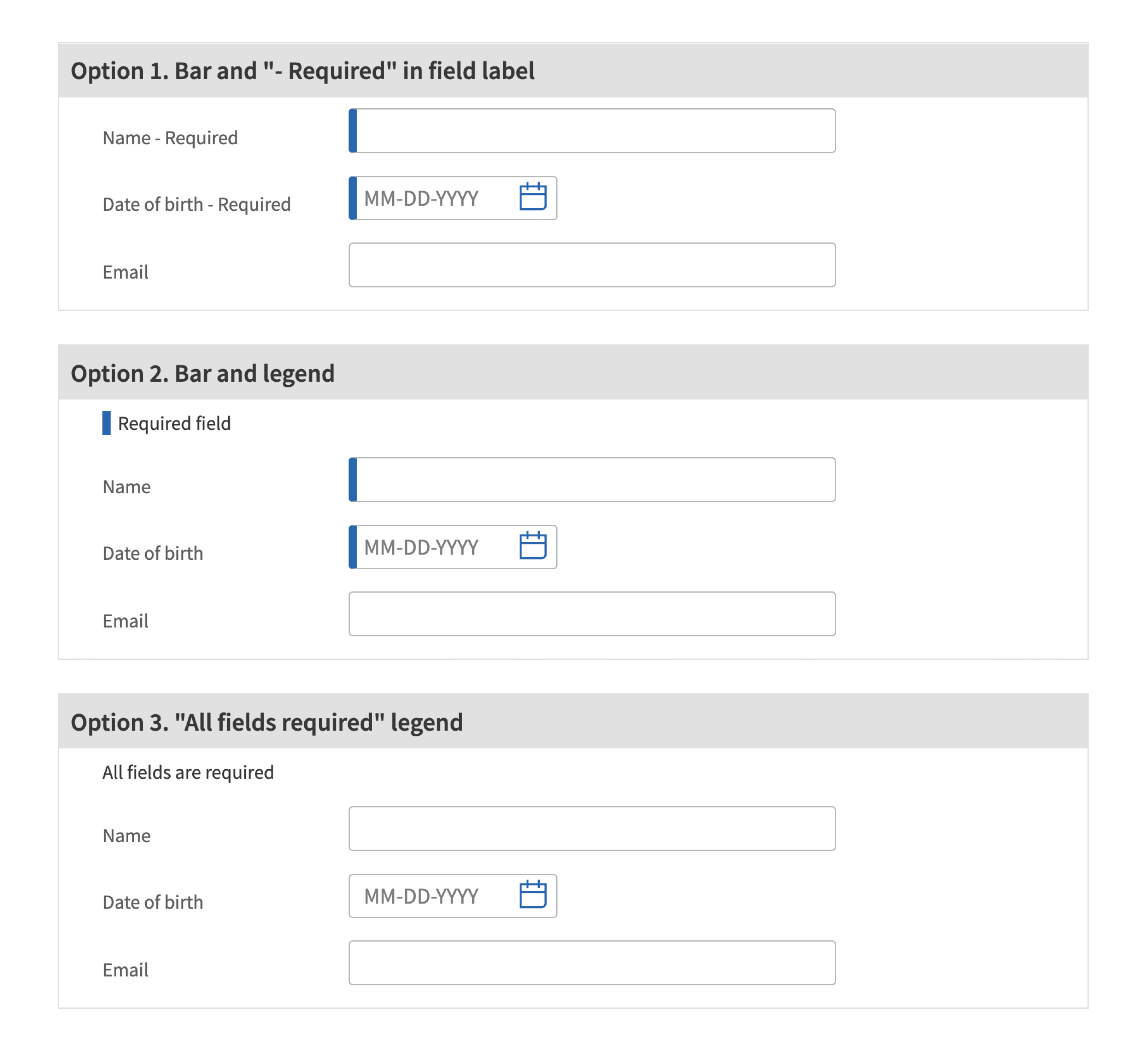 Required fields
