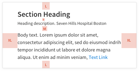 Screenshot showing small, medium, large, and extra large spacing used in a card.