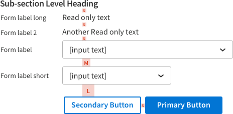 Screenshot showing small, medium, and large space between form elements.