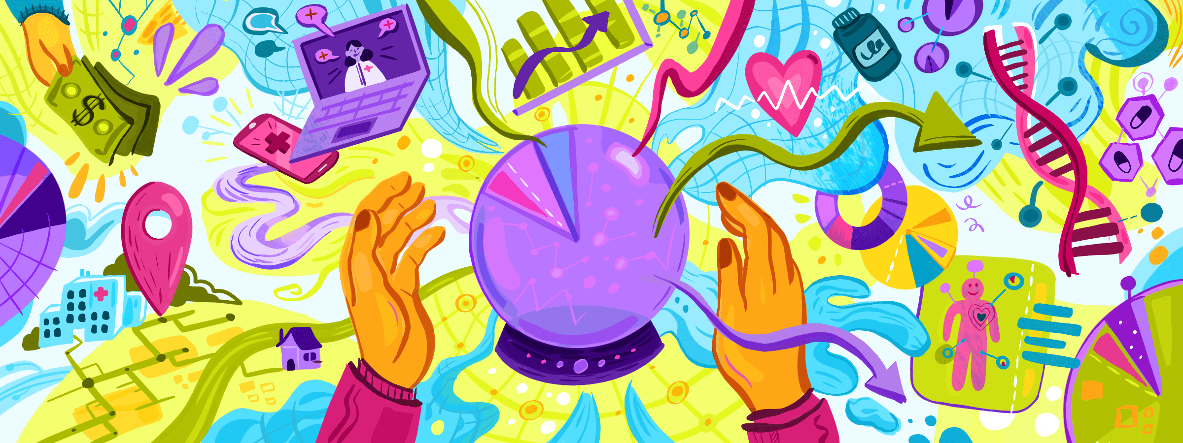 Drawing of a psychic's crystal ball.