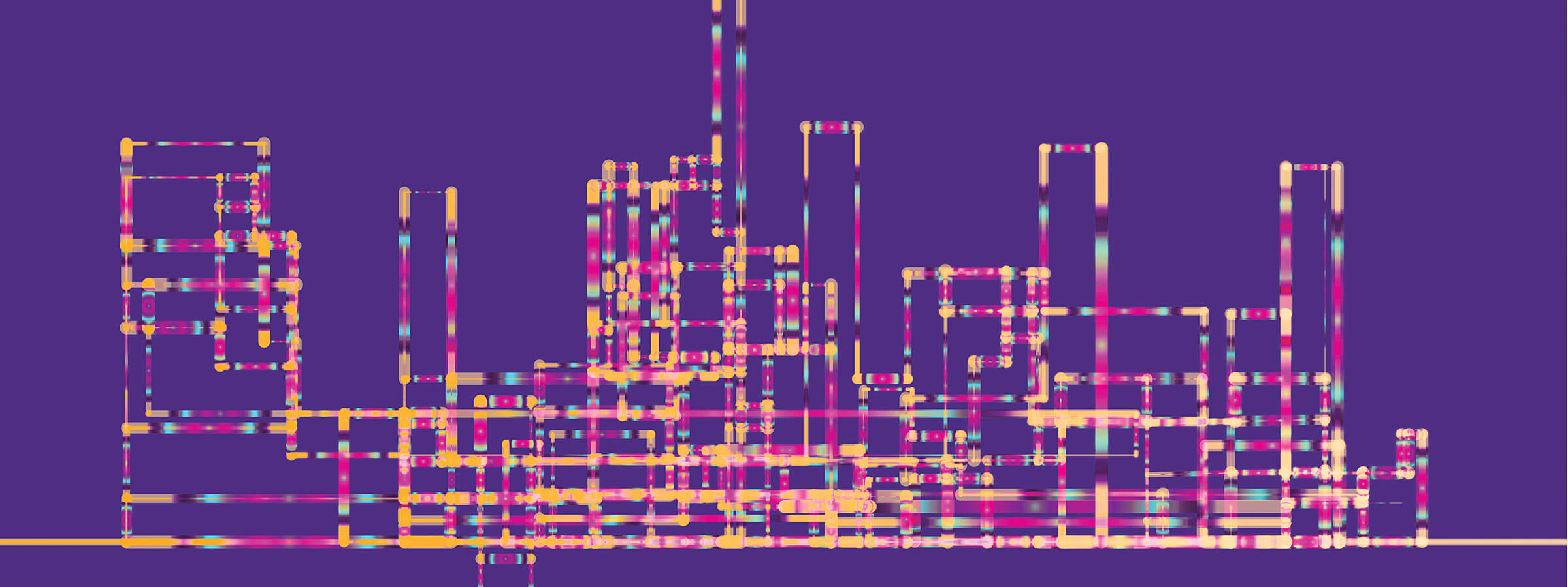 Purple background with colorfful data network connections