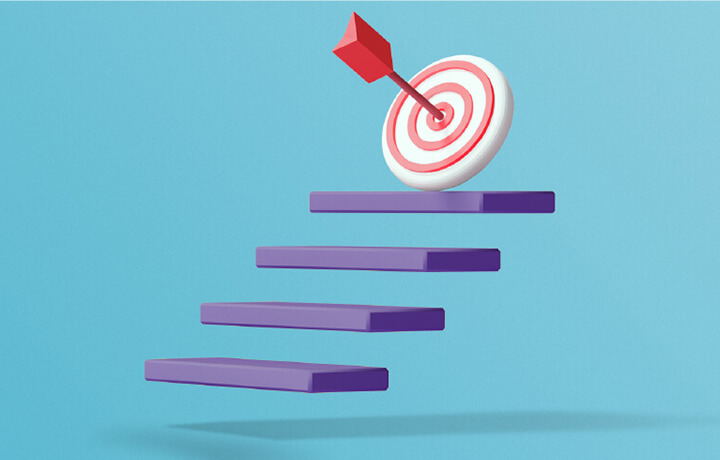 athenahealth purple stairs reaching up to a bullseye with arrow