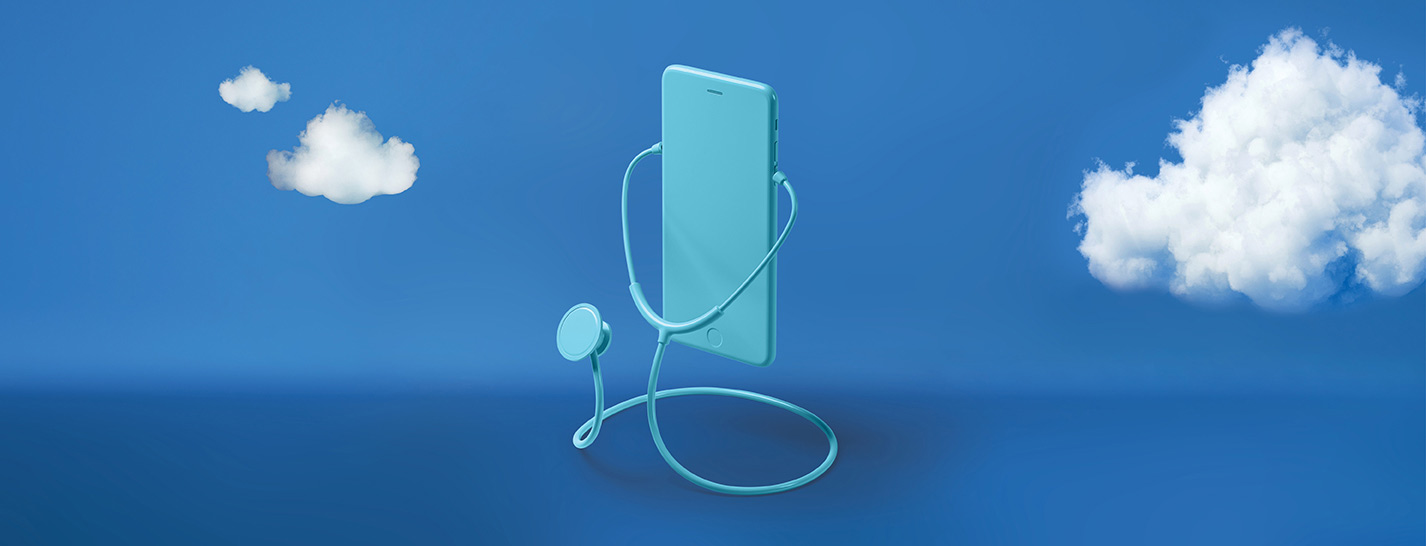 athenahealth stethoscope connecting doctors to patients by mobile set in blue skies