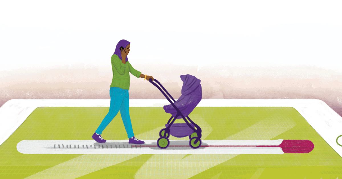 gif image of a mother pushing a baby carriage