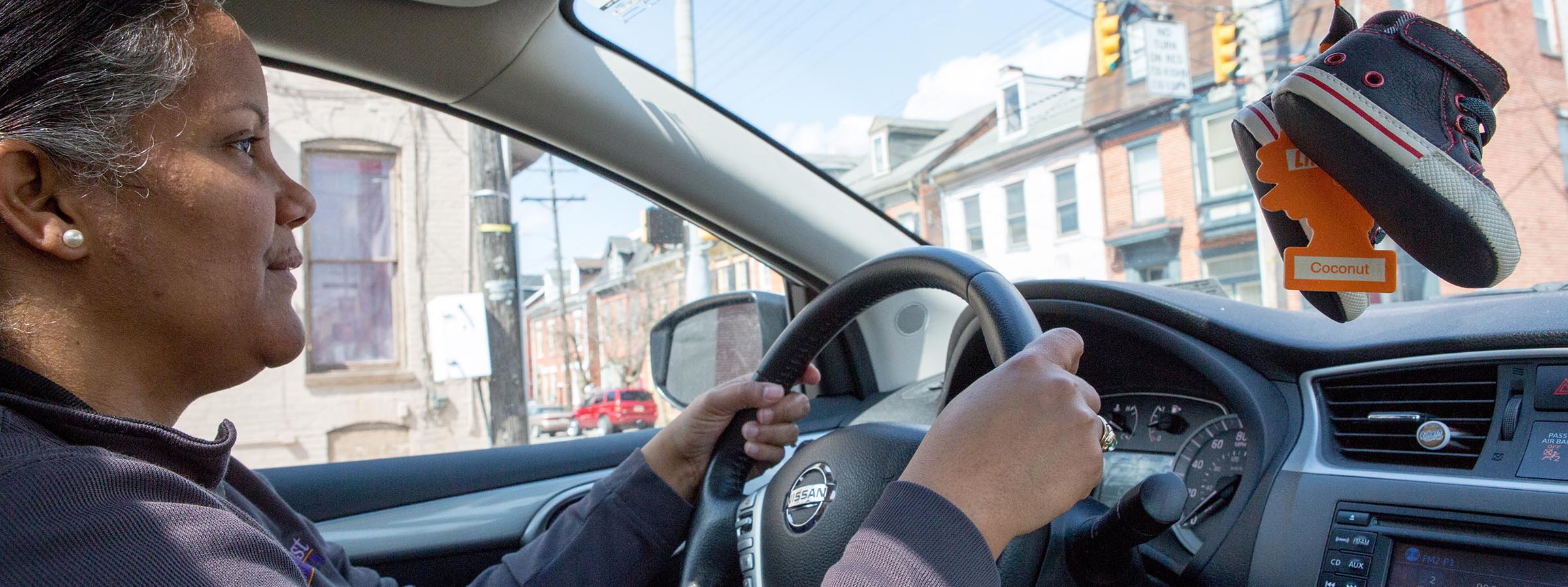 Woman driving.