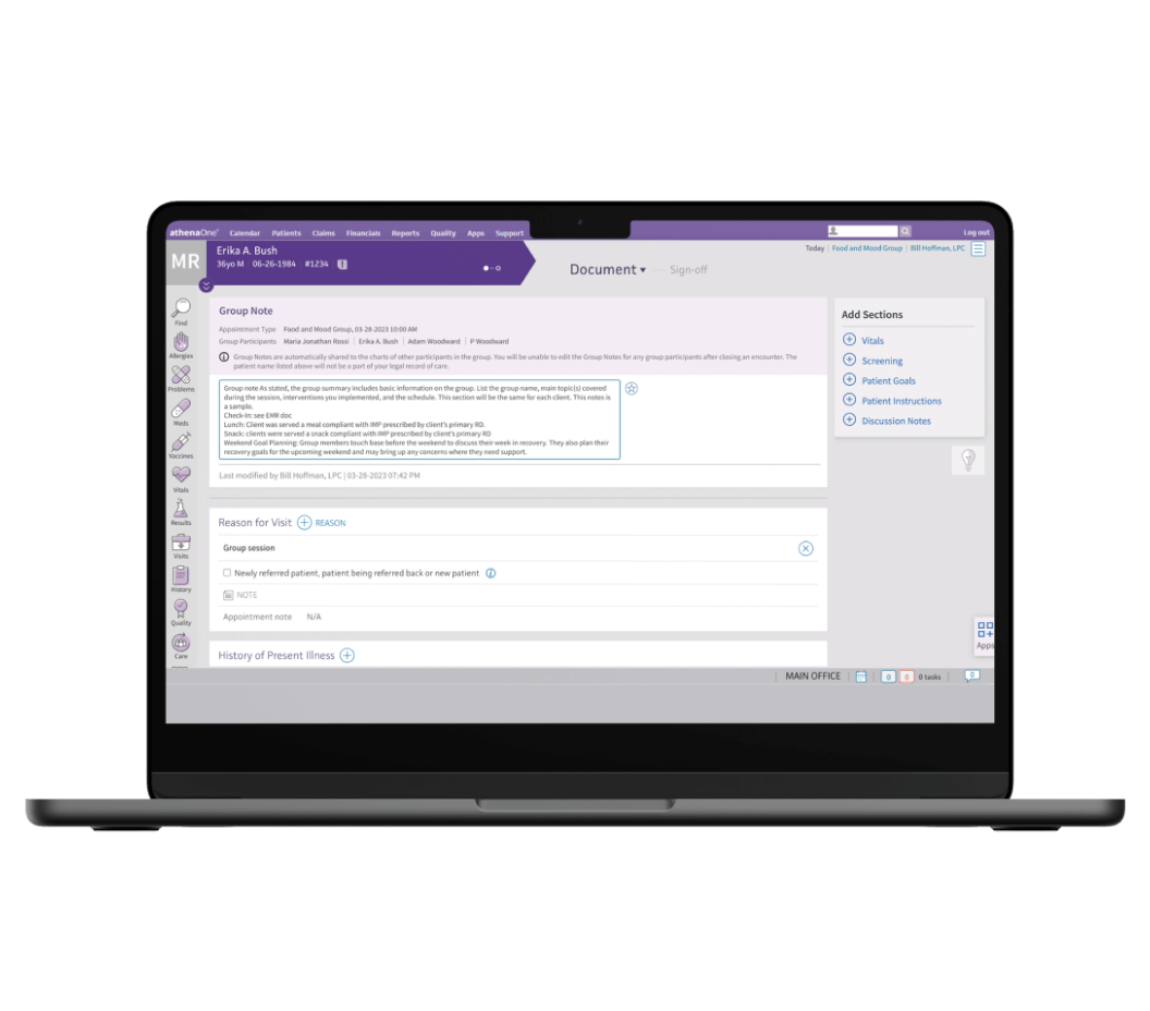 electronic health records for orthopedics shown on laptop screen