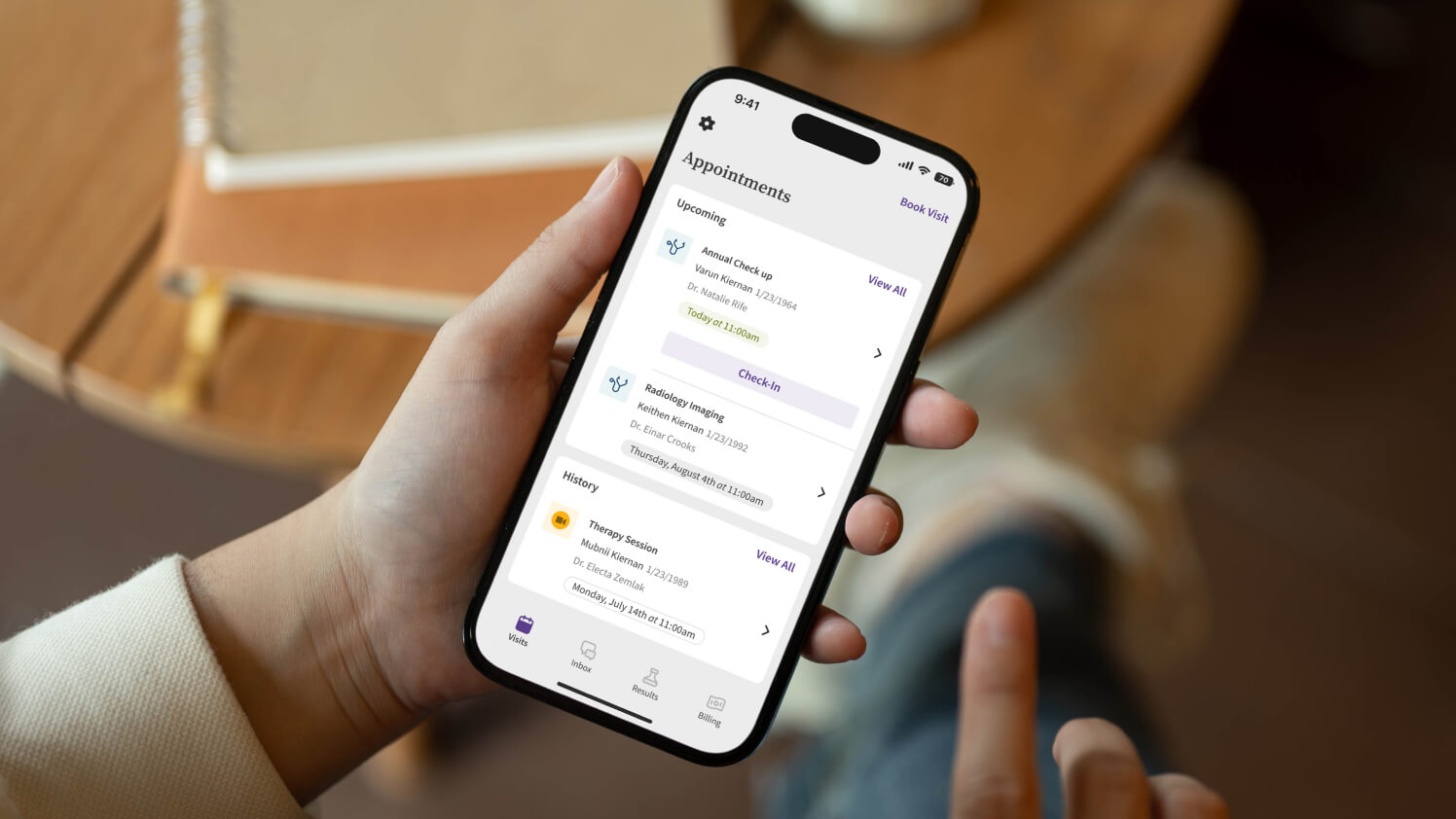 A patient demonstrates what mobile patient access looks like on the athenaOne app.