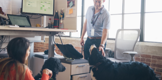 pups with woman and man