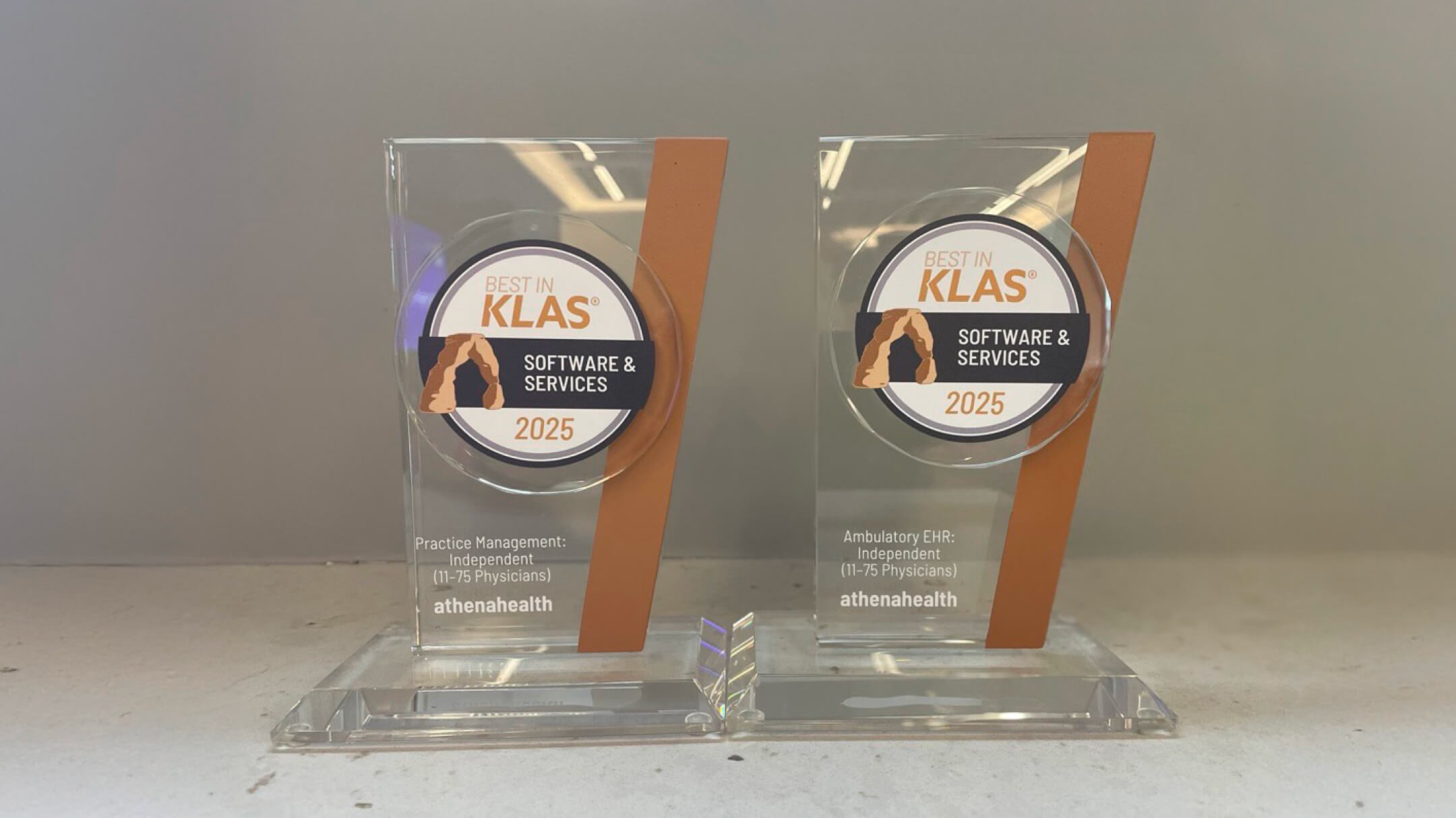 Two KLAS awards received by athenahealth on display