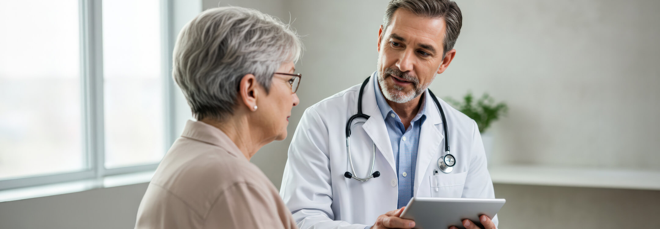 Doctor discussing endocrinology software benefits for diabetes care with a patient.